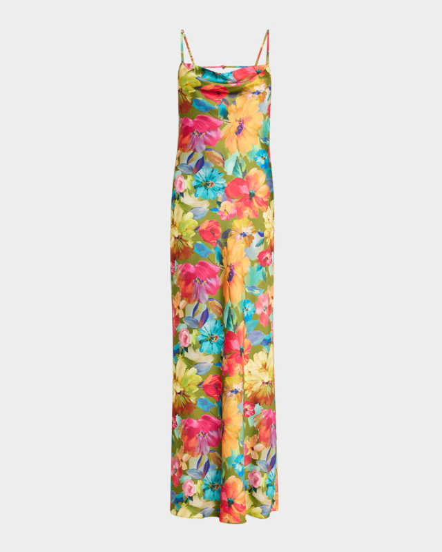 Yara Backless Floral-Print Satin Gown